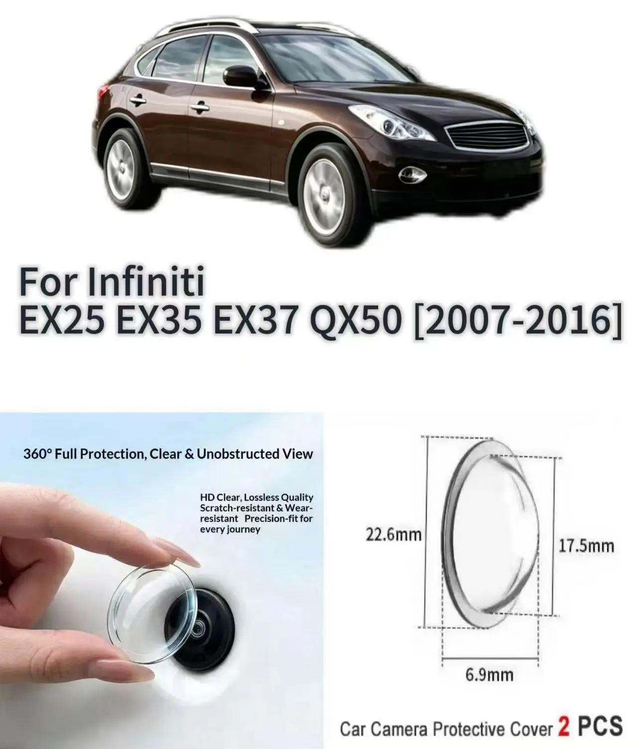 2PCS Car Camera Protective Cover For Infiniti EX25 EX35 EX37 QX50 2007-2016 HD Clear Anti Scratch Rear View Parking Lens Protect
2PCS Car Camera Protective Cover For Infiniti EX25 EX35 EX37 QX50 2007-2016 HD Clear Anti Scratch Rear View Parking Lens Protect
