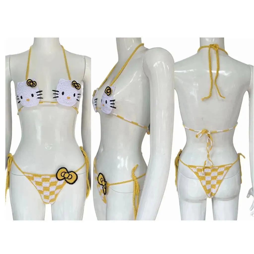 Hello Kittys Bikini Set Lady's Crochet Bathing Suit Sexy Micro Swimsuit Thong Swimwear Women Swimming Suit Bikinis Fashion Ties
Hello Kittys Bikini Set Lady's Crochet Bathing Suit Sexy Micro Swimsuit Thong Swimwear Women Swimming Suit Bikinis Fashion Ties
