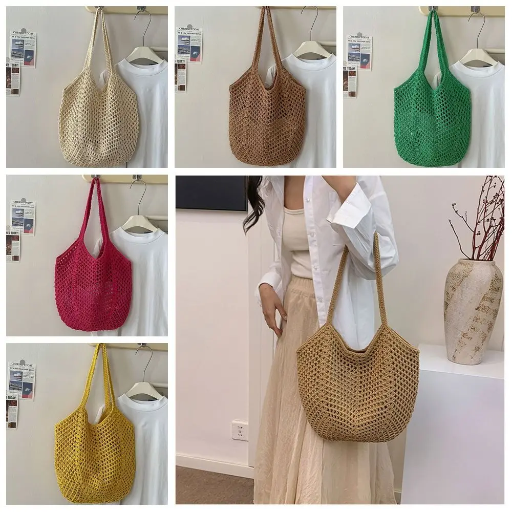 Solid Color Knitting Shoulder Bag Hollow Out Large Capacity Bohemian Crochet Tote Bag Versatile Casual Woven Handbag Women
Solid Color Knitting Shoulder Bag Hollow Out Large Capacity Bohemian Crochet Tote Bag Versatile Casual Woven Handbag Women