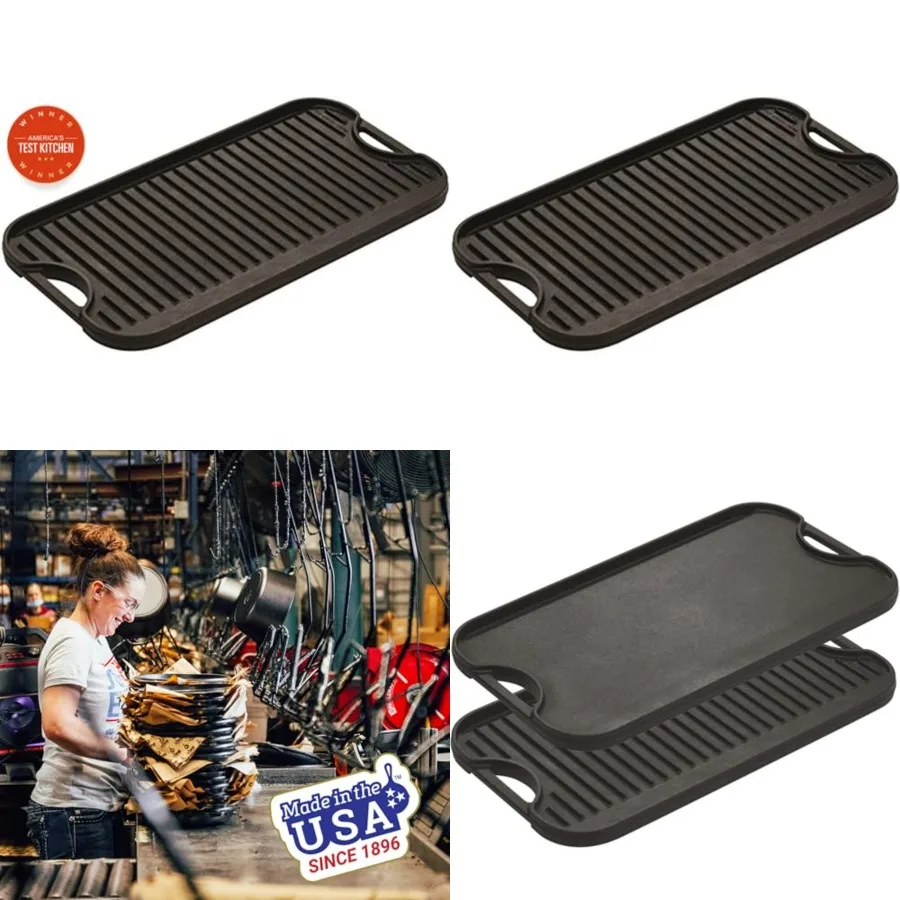 Pro-Grid Reversible Grill/Griddle - 20 Inches x 10.5 Inches - Dual-Sided Cast Iron Griddle - Double Burner Grill - Even Heat Di
Pro-Grid Reversible Grill/Griddle - 20 Inches x 10.5 Inches - Dual-Sided Cast Iron Griddle - Double Burner Grill - Even Heat Di
