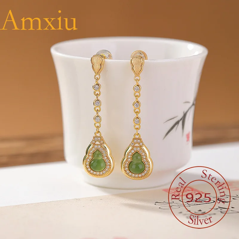 Amxiu Sterling Silver 925 Natural Hetian Jade Gold-Plated Jasper Double Gourd Inlaid New Chinese Style Light Luxury Earrings
Amxiu Sterling Silver 925 Natural Hetian Jade Gold-Plated Jasper Double Gourd Inlaid New Chinese Style Light Luxury Earrings