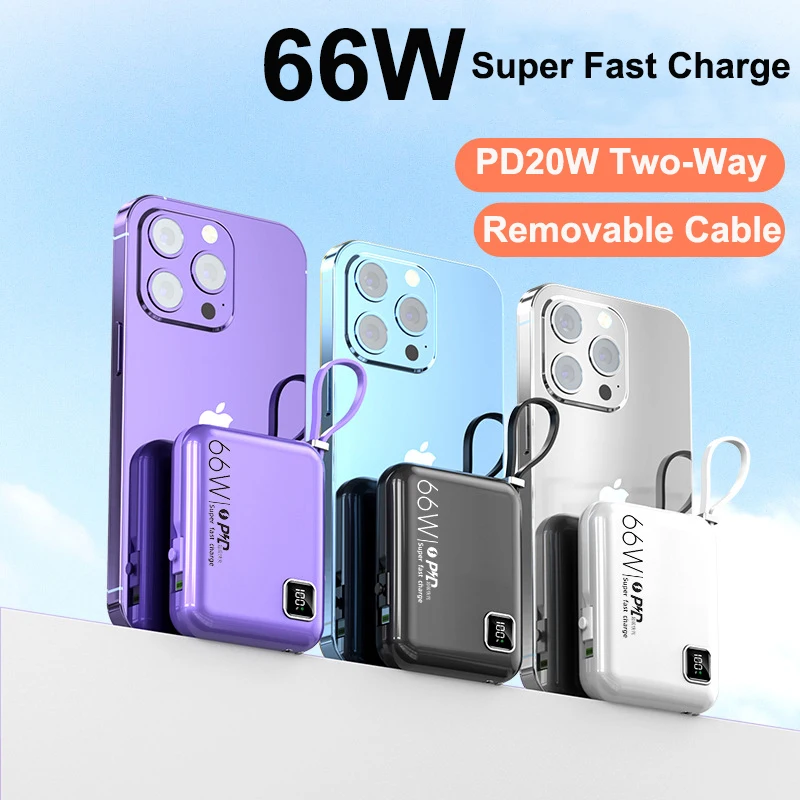 Mini Power Bank Built in Cable 66W Fast Charging Portable Charger Powerbank for iPhone 16 Samsung Huawei Xiaomi External Battery
Mini Power Bank Built in Cable 66W Fast Charging Portable Charger Powerbank for iPhone 16 Samsung Huawei Xiaomi External Battery