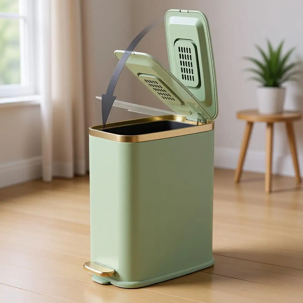 Slim 5L Metal Step Trash Can with Lid - Ideal for Bathroom, Office, Bedroom, Living Room - Green
Slim 5L Metal Step Trash Can with Lid - Ideal for Bathroom, Office, Bedroom, Living Room - Green