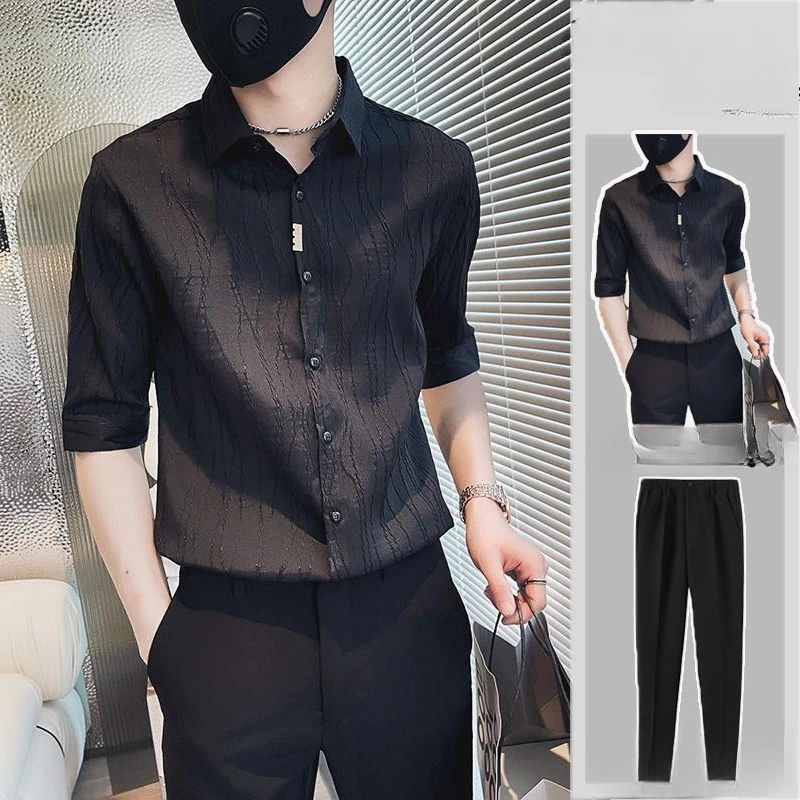 New Casual Suit Short Sleeve Shirt Men's Fashion Brand Luftwaffe Senior Sense with Fashion Two-piece Set Men Fashion Personality
New Casual Suit Short Sleeve Shirt Men's Fashion Brand Luftwaffe Senior Sense with Fashion Two-piece Set Men Fashion Personality