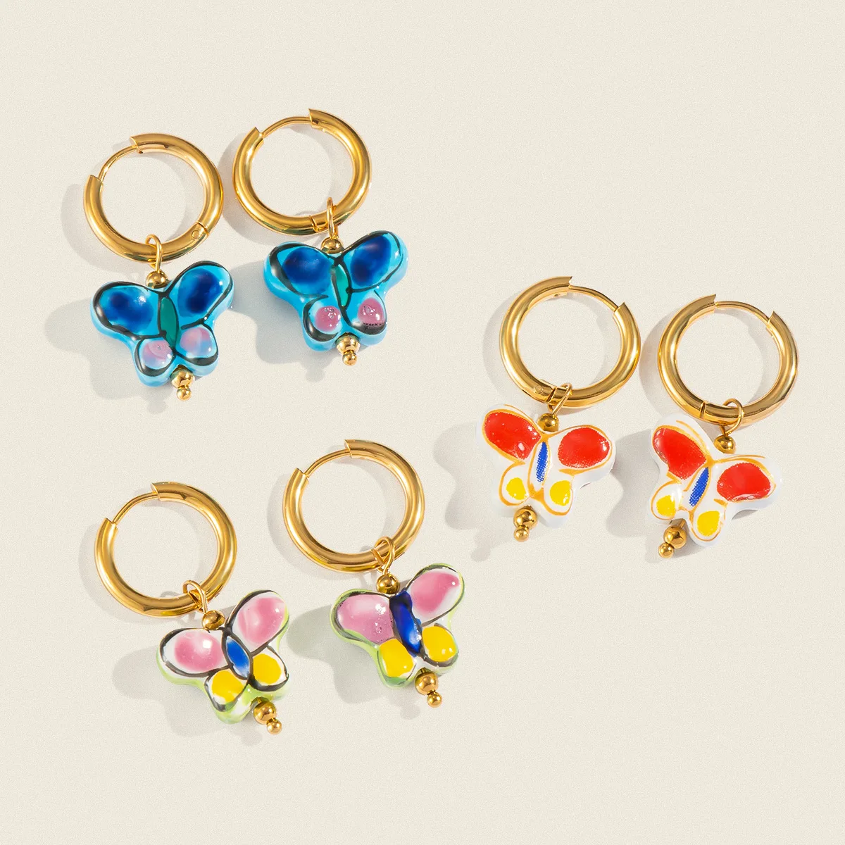 Trendy Hand Painted Ceramic Butterfly Pendant Earrings for Women Gold Color Stainless Steel Circle Hoop Earrings Jewelry Gifts
Trendy Hand Painted Ceramic Butterfly Pendant Earrings for Women Gold Color Stainless Steel Circle Hoop Earrings Jewelry Gifts