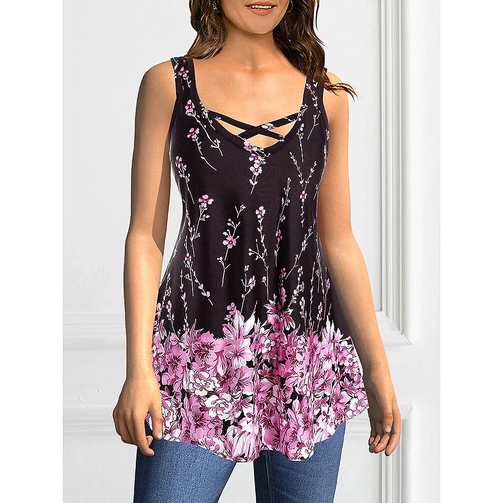 Plus Size Sexy Cross Lace-Up V-Neck Women's Floral Print Slim Fit Summer Beach Vacation Top Tee
Plus Size Sexy Cross Lace-Up V-Neck Women's Floral Print Slim Fit Summer Beach Vacation Top Tee