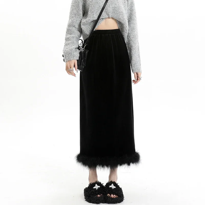 Black Velvet Fur Skirt for Women 2024 Autumn and Winter High-end Advanced Temperature Slit Hip-covering Long Skirt
Black Velvet Fur Skirt for Women 2024 Autumn and Winter High-end Advanced Temperature Slit Hip-covering Long Skirt
