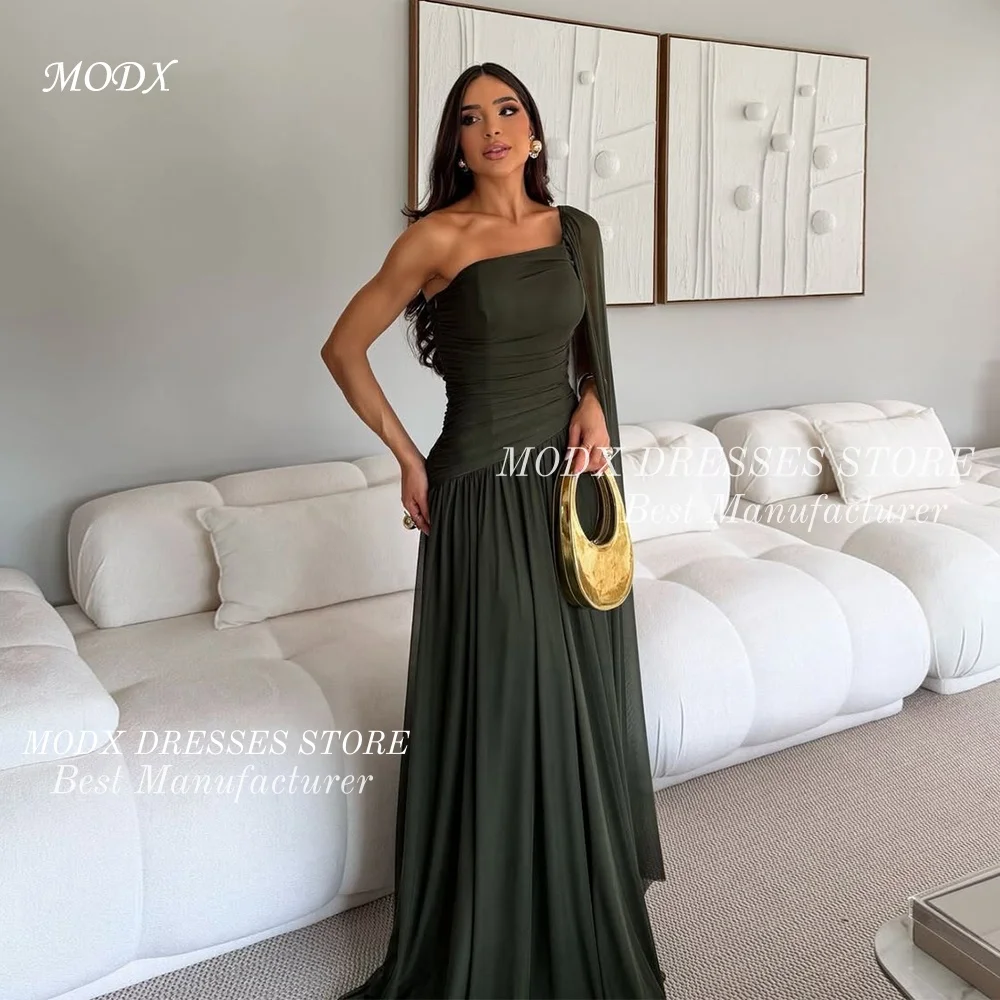 MODX Chic Dark Olive Green Arabic Evening Dresses One shoulder Cape Sleeve Customized Party Dress Formal Celebrity Gowns Women
MODX Chic Dark Olive Green Arabic Evening Dresses One shoulder Cape Sleeve Customized Party Dress Formal Celebrity Gowns Women