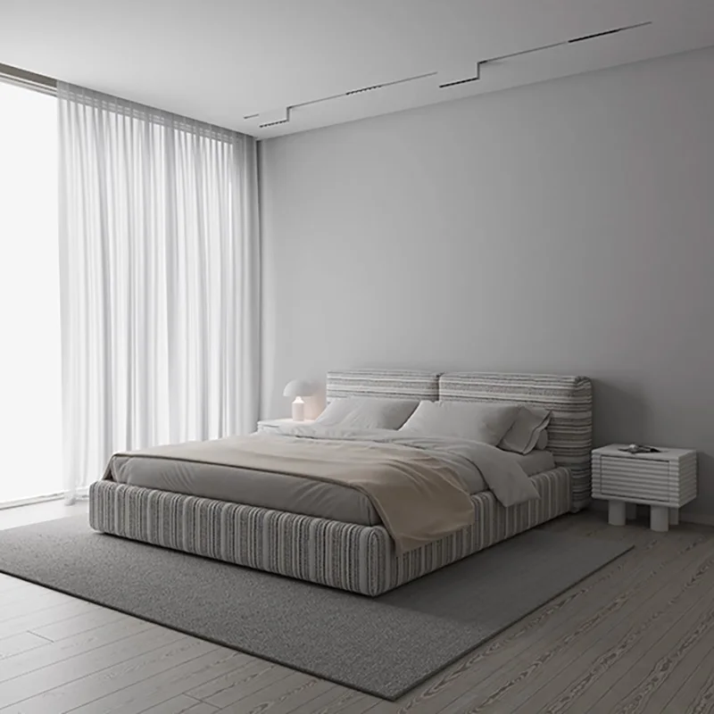 Fabric Striped Bed Square Minimalist Soft Bed Bedroom Furniture Customizable
Fabric Striped Bed Square Minimalist Soft Bed Bedroom Furniture Customizable