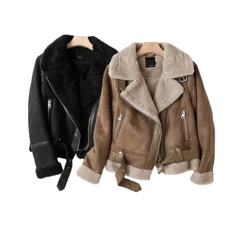 Winter Women Thick Warm Suede Lamb Jacket Short Motorcycle Brown Coats Faux Shearling Sheepskin Leather Jackets Outwear
Winter Women Thick Warm Suede Lamb Jacket Short Motorcycle Brown Coats Faux Shearling Sheepskin Leather Jackets Outwear