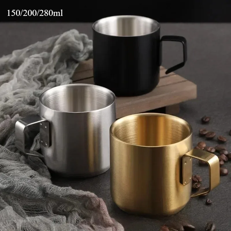 304 Creative Stainless Steel Coffee Cup Double Bottom Mug Anti-Scald Drop-Resistant Mug with Handle Solid Color Office Cup
304 Creative Stainless Steel Coffee Cup Double Bottom Mug Anti-Scald Drop-Resistant Mug with Handle Solid Color Office Cup