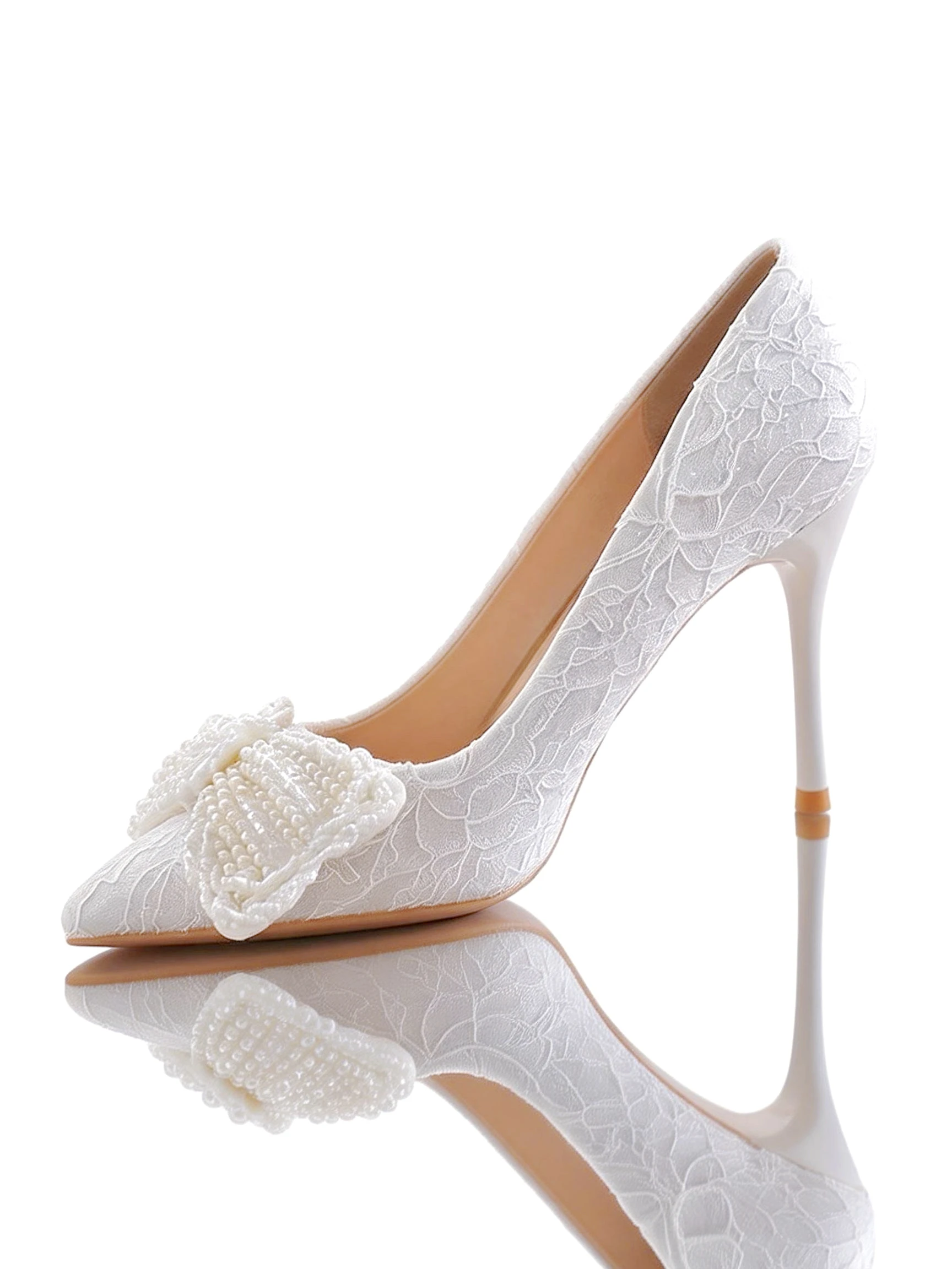 Bloomsteps White Pearl Bow Pointed-Toe Stiletto Heels for Women Lace-Covered Main Wedding Shoes Plus Size Engagement Shoes
Bloomsteps White Pearl Bow Pointed-Toe Stiletto Heels for Women Lace-Covered Main Wedding Shoes Plus Size Engagement Shoes