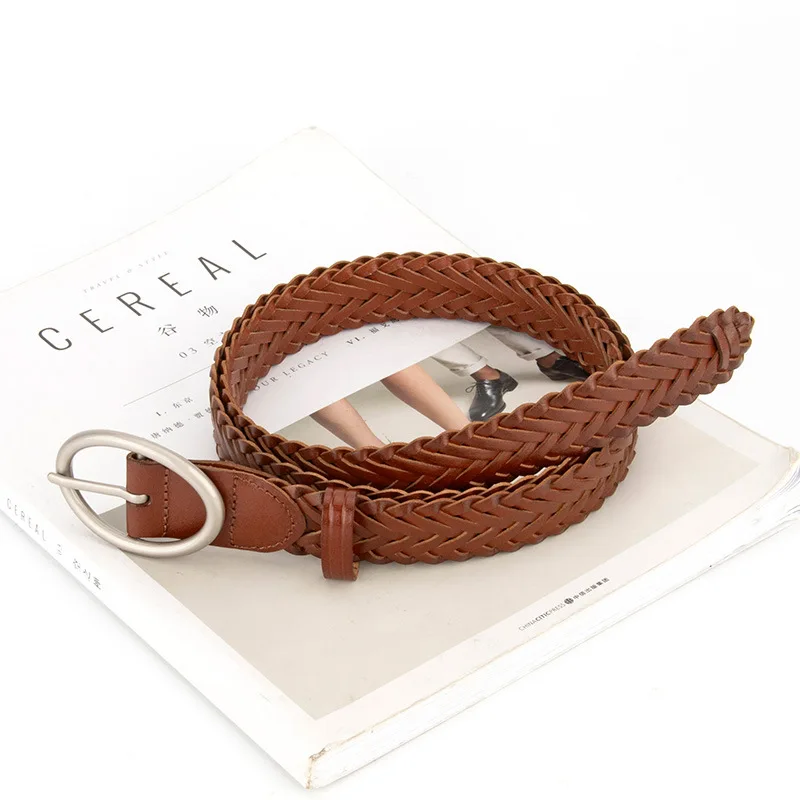 New Women's Hand Woven Genuine Leather Metal Round Buckle Jeans Decorative Belts Female Woving Leisure Fashion Vintage Belt
New Women's Hand Woven Genuine Leather Metal Round Buckle Jeans Decorative Belts Female Woving Leisure Fashion Vintage Belt