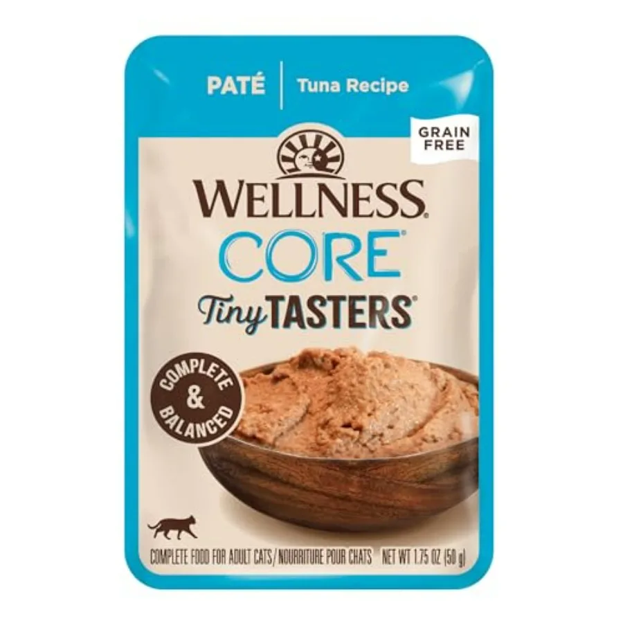 Wellness CORE Tiny Tasters Pate Adult Wet Cat Food, Natural, Protein Rich, Grain Free, Tuna Recipe, 1.75 oz, Pack of 12 Pouches
Wellness CORE Tiny Tasters Pate Adult Wet Cat Food, Natural, Protein Rich, Grain Free, Tuna Recipe, 1.75 oz, Pack of 12 Pouches