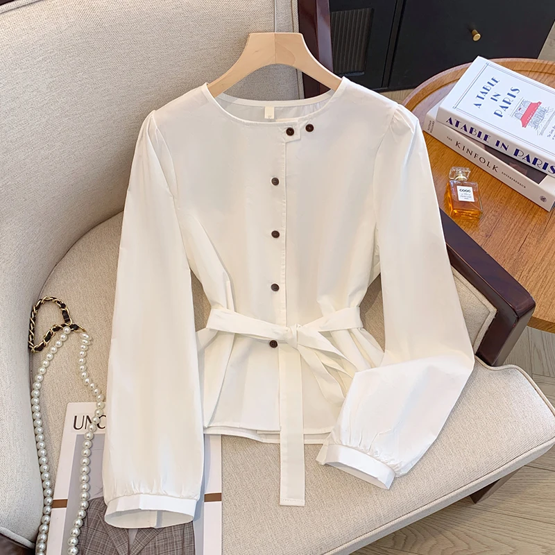 Spring Autumn Women Clothing Korean Style Simple White Shirt Round Neck Commuter Bow Tie Tops Single Breasted Casual Blouse
Spring Autumn Women Clothing Korean Style Simple White Shirt Round Neck Commuter Bow Tie Tops Single Breasted Casual Blouse