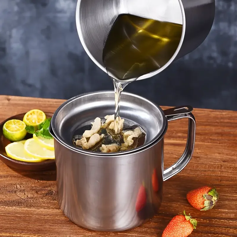 Kitchen Stainless Steel Oil Strainer Pot With Fine Mesh Dust Cover 1400ml Oil Filter Pot With Handle Oil Storage Can Container
Kitchen Stainless Steel Oil Strainer Pot With Fine Mesh Dust Cover 1400ml Oil Filter Pot With Handle Oil Storage Can Container