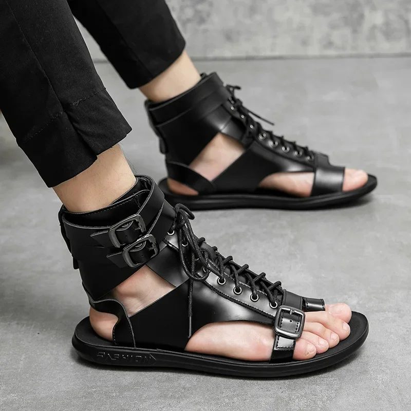 Summer New Men Gladiators Lace Up Buckle Leather Casual Shoes Breathable Beach Sandals Outdoor Slippers Black White Plus Size
Summer New Men Gladiators Lace Up Buckle Leather Casual Shoes Breathable Beach Sandals Outdoor Slippers Black White Plus Size