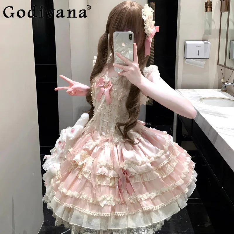 Lolita Princess Daily Wear Dress Women's Floral Elegant Cute Ballet Style Dress Female Japanese Pink Birthday Party Dress
Lolita Princess Daily Wear Dress Women's Floral Elegant Cute Ballet Style Dress Female Japanese Pink Birthday Party Dress
