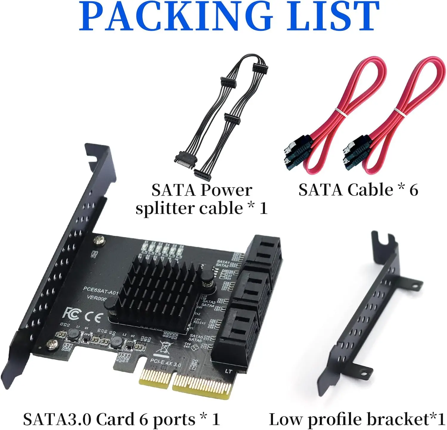 SATA X4 Karte 6 Port Erweiterungskarte, PCIe to Controller Expansion Card,ASM1166 6-Port-Chip, Integrated Adapter Converter
SATA X4 Karte 6 Port Erweiterungskarte, PCIe to Controller Expansion Card,ASM1166 6-Port-Chip, Integrated Adapter Converter