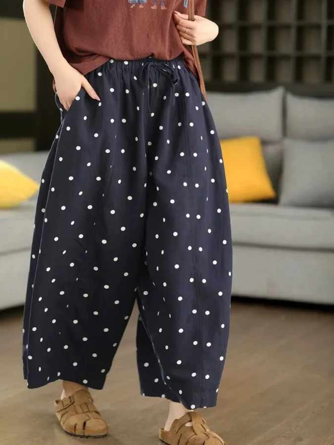 Retro Polka Dot Wide Leg Pants Women's Summer Loose Belted Elastic Waist Slimming Lantern Pants Commute Style High Waist
Retro Polka Dot Wide Leg Pants Women's Summer Loose Belted Elastic Waist Slimming Lantern Pants Commute Style High Waist