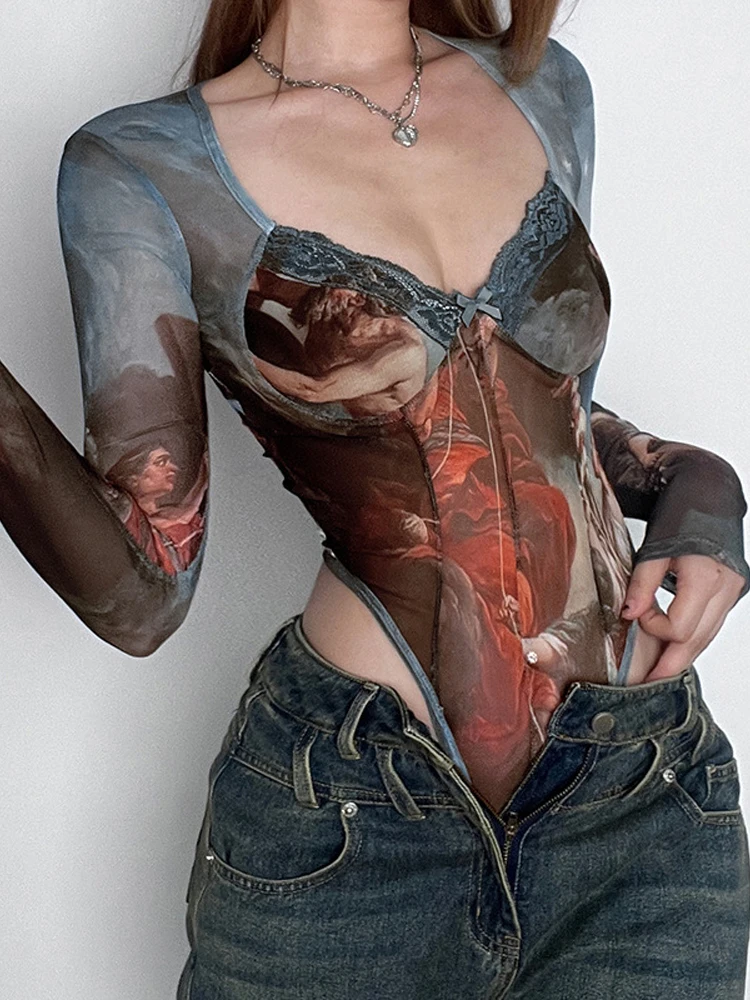 Women T-Shirts Sexy Mesh Bodysuits Female Hotsweet Vintage Bow Long Sleeve Tops Ladies Spicy Girl Fashion Square Neck T Shirt 
Women T-Shirts Sexy Mesh Bodysuits Female Hotsweet Vintage Bow Long Sleeve Tops Ladies Spicy Girl Fashion Square Neck T Shirt