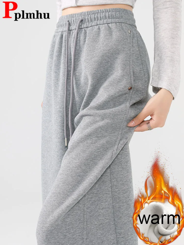 Winter Warm Thicken Loose Sweatpants Korean Design High Waist Velvet Lined Straight Pants Women Snow Wear Lace Up Solid Trousers
Winter Warm Thicken Loose Sweatpants Korean Design High Waist Velvet Lined Straight Pants Women Snow Wear Lace Up Solid Trousers
