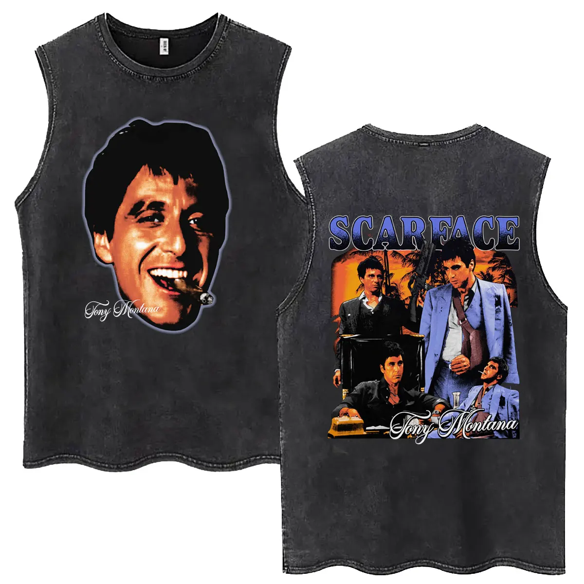 Classic Gangsters Movie Scarface Vintage Washed Tank Tops Tony Montana Al Pacino Sleeveless T-shirt Men Casual Oversized T Shirt
Classic Gangsters Movie Scarface Vintage Washed Tank Tops Tony Montana Al Pacino Sleeveless T-shirt Men Casual Oversized T Shirt