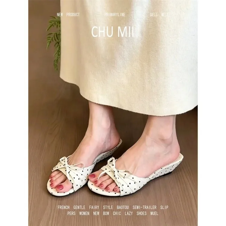 Polka Dot Wedge Square-toe Slip-on Women's French-style Bow Sandals with Skirts, Open-toe Soft Sole Slippers
Polka Dot Wedge Square-toe Slip-on Women's French-style Bow Sandals with Skirts, Open-toe Soft Sole Slippers