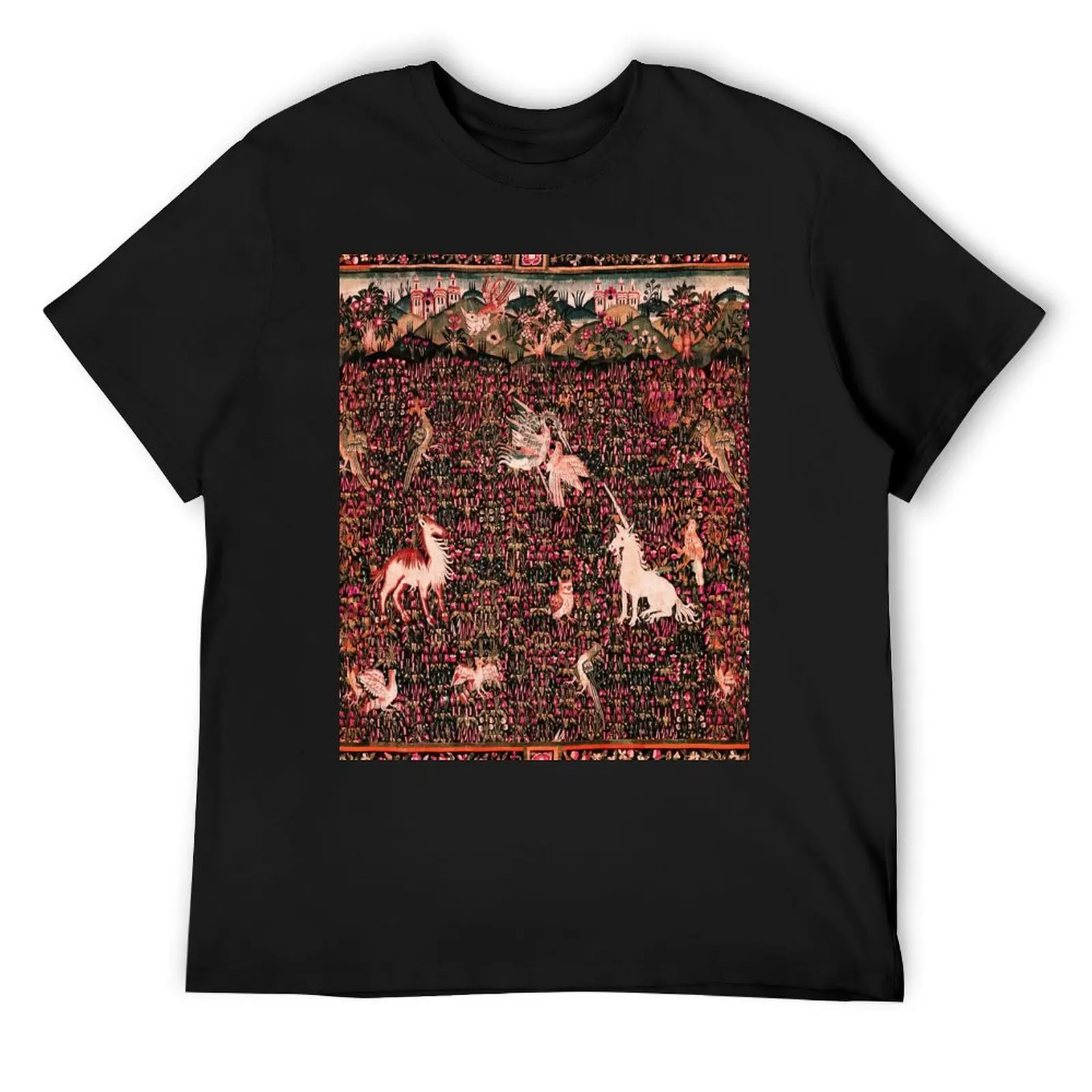 UNICORN AND MEDIEVAL BESTIARY Forest Animals,Millefleurs Red Pink Green Floral Tapestry T-Shirt
UNICORN AND MEDIEVAL BESTIARY Forest Animals,Millefleurs Red Pink Green Floral Tapestry T-Shirt