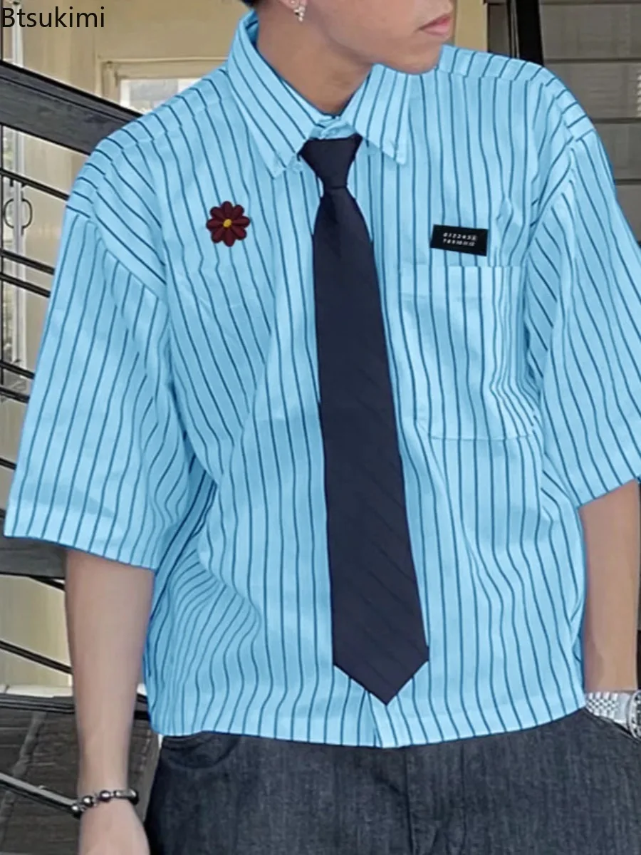 New Men's Striped Shirt Lapel Half Sleeve Oversize Pockets Casual Men Clothing Streetwear Summer 2026 Fashion Retro Loose Shirts
New Men's Striped Shirt Lapel Half Sleeve Oversize Pockets Casual Men Clothing Streetwear Summer 2026 Fashion Retro Loose Shirts