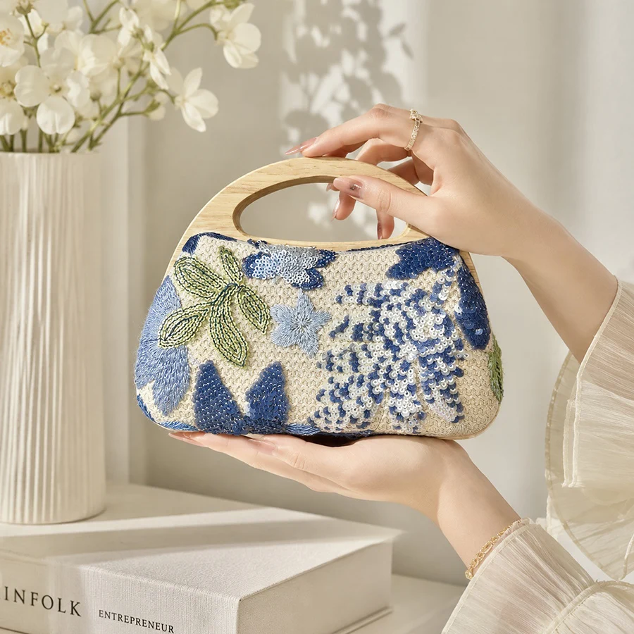 Women Sequins Embroidery Evening Bag,Fashion Wooden Handle Handbag Flower Chain Shoulder Crossbody Bag Wedding Party Purse Bolsa
Women Sequins Embroidery Evening Bag,Fashion Wooden Handle Handbag Flower Chain Shoulder Crossbody Bag Wedding Party Purse Bolsa