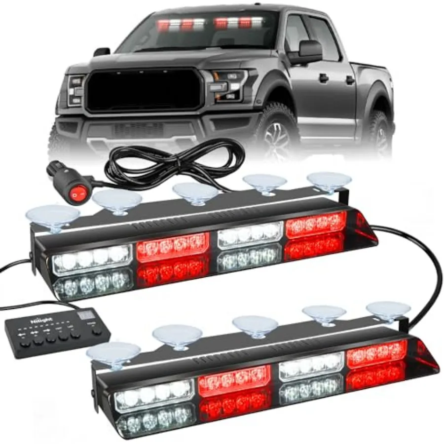 32LED Emergency Dash Strobe Lights with Controller Suction Cups Warning Hazard Interior Front/Rear Windshield Deck Split Light