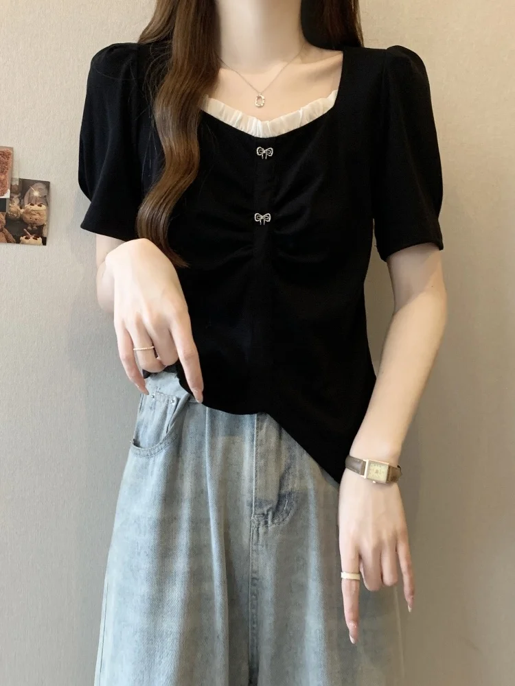 Short Lace Trimmed Square Collar T-Shirt Women's Summer plus Size Slimming High-End Feelings Small Fragrance Style Top
Short Lace Trimmed Square Collar T-Shirt Women's Summer plus Size Slimming High-End Feelings Small Fragrance Style Top