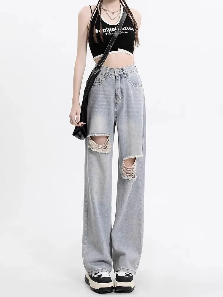 High Waist Wide Leg Jeans Women's Spring Summer Thin Loose Drapey Floor-Length Tear Straight Tube Pants Casual Loose Fit
High Waist Wide Leg Jeans Women's Spring Summer Thin Loose Drapey Floor-Length Tear Straight Tube Pants Casual Loose Fit