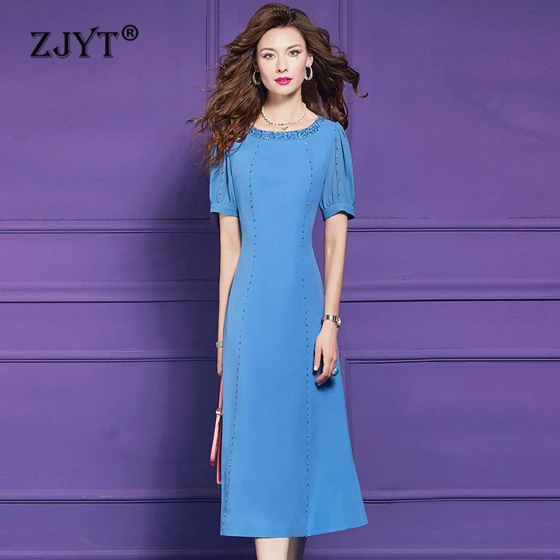 ZJYT Elegant Women's Beading Blue Dress Summer 2025 New Designer Short Sleeve Plus Size Midi Luxury Party Dresses Female Vestido
ZJYT Elegant Women's Beading Blue Dress Summer 2025 New Designer Short Sleeve Plus Size Midi Luxury Party Dresses Female Vestido