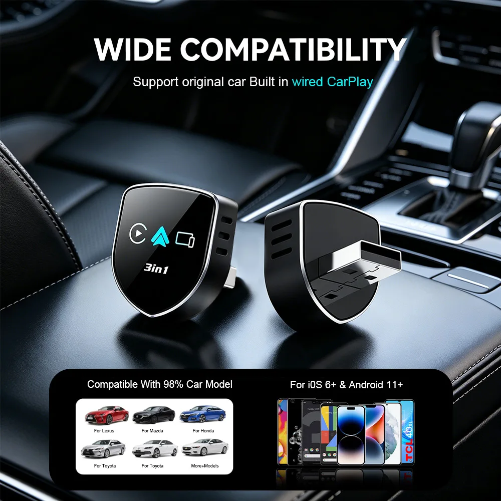 2026 4-in-1 CarPlay Wireless Adapter, Support Android Auto & Screen Mirroring, Plug & Play for Wired CarPlay Cars
2026 4-in-1 CarPlay Wireless Adapter, Support Android Auto & Screen Mirroring, Plug & Play for Wired CarPlay Cars