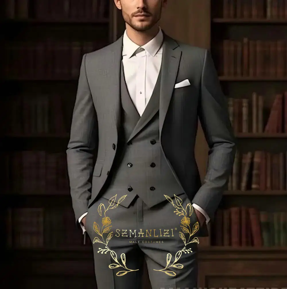 Dark Grey Business Suits For Men Formal Party Blazer Notched Lapel Wedding Groom Slim Fit 3 Piece Jacket Vest Pant Costume Homme
Dark Grey Business Suits For Men Formal Party Blazer Notched Lapel Wedding Groom Slim Fit 3 Piece Jacket Vest Pant Costume Homme