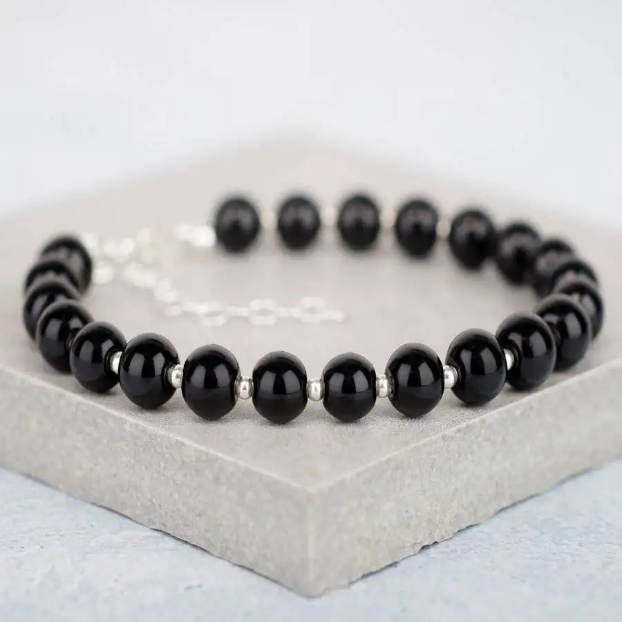 Handmade Black Onyx Beaded Bracelet with Silver Spacers Fashion Jewelry Gift for Him 6MM
Handmade Black Onyx Beaded Bracelet with Silver Spacers Fashion Jewelry Gift for Him 6MM