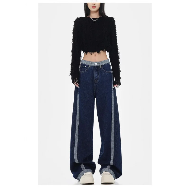 American New Color Contrast Patchwork Design Jeans High Waist Slimming and Wide Leg Straight-Leg Pants
American New Color Contrast Patchwork Design Jeans High Waist Slimming and Wide Leg Straight-Leg Pants