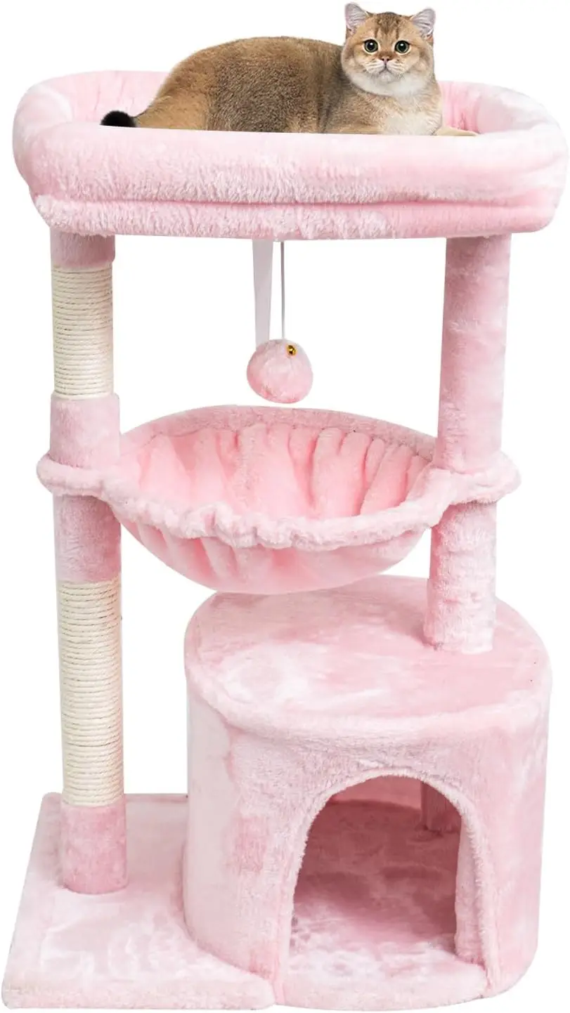 Small Cat Tree with Scratching Post, Modern Cat House, Padded Perch and Basket for Indoor Cats in Pink
Small Cat Tree with Scratching Post, Modern Cat House, Padded Perch and Basket for Indoor Cats in Pink