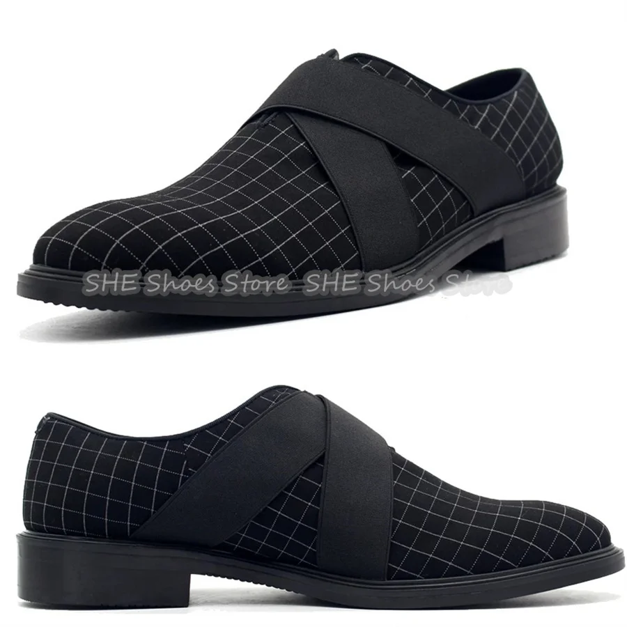 Fashion Grid Pattern Male Formal Loafers Cross Elastic Band Slip On Pointed Toe Business Shoes Black Check Fabric Casual Oxford
Fashion Grid Pattern Male Formal Loafers Cross Elastic Band Slip On Pointed Toe Business Shoes Black Check Fabric Casual Oxford