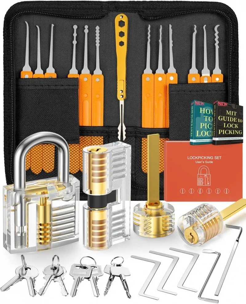 38+4 Lock Picking Kit with 4 Transparent Training Locks and Zip Case for Lockpicking, E-Guides for Beginner and Pro Locksmiths
38+4 Lock Picking Kit with 4 Transparent Training Locks and Zip Case for Lockpicking, E-Guides for Beginner and Pro Locksmiths