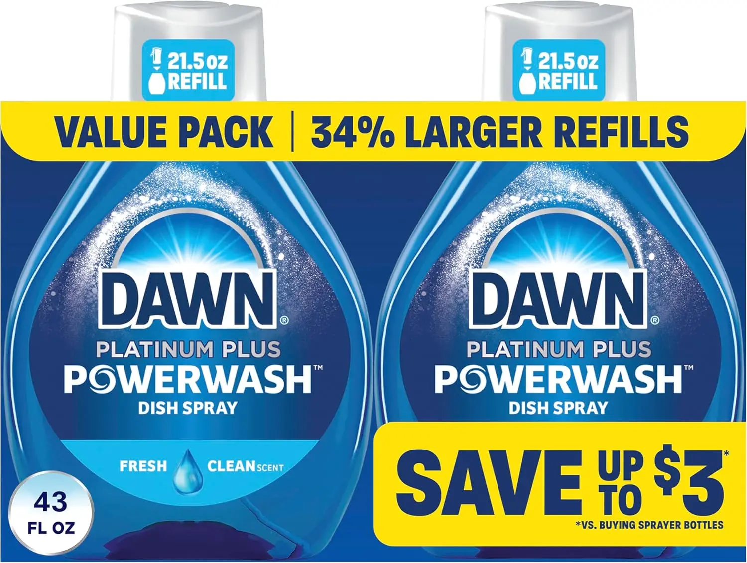 Powerwash Fresh Dish Spray, Liquid Dish Soap, Dish Soap Refill, Dish Detergent Liquid, 2 Refills, 2x21.5 Fl Oz
Powerwash Fresh Dish Spray, Liquid Dish Soap, Dish Soap Refill, Dish Detergent Liquid, 2 Refills, 2x21.5 Fl Oz