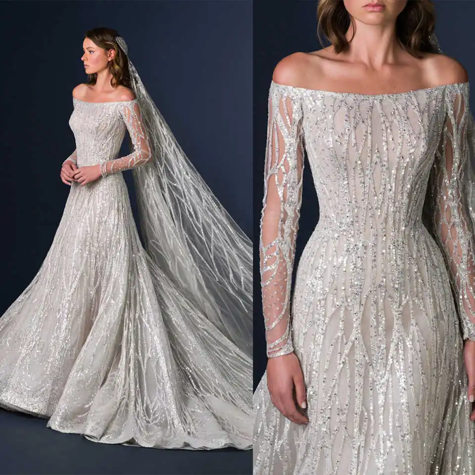 Gorgeous A-Line Wedding Dresses With Full Sleeve Lace Sequins Princess Bride Wedding Dresses Customized Vestidos De Novia
Gorgeous A-Line Wedding Dresses With Full Sleeve Lace Sequins Princess Bride Wedding Dresses Customized Vestidos De Novia