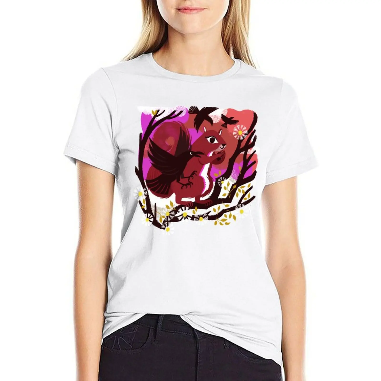Cute Squirrel and Crow in Tree Design T-shirt kawaii clothes plus size tops oversized t shirts for Women
Cute Squirrel and Crow in Tree Design T-shirt kawaii clothes plus size tops oversized t shirts for Women