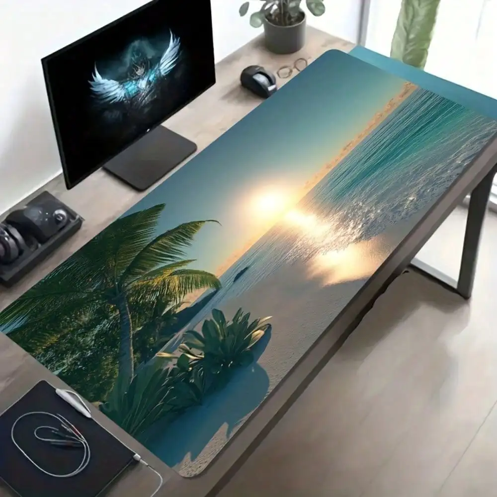 1pc Large-Sized Esports Gaming Mouse Pad With A Beach Sunrise, Coconut Trees, And Seascape Design. Features A Non-Slip, Washable Rubber Base. This Oversized Desk Mat Is An Office Desk Accessory, Computer Decor Accessory, And Desktop Decoration.
1pc Large-Sized Esports Gaming Mouse Pad With A Beach Sunrise, Coconut Trees, And Seascape Design. Features A Non-Slip, Washable Rubber Base. This Oversized Desk Mat Is An Office Desk Accessory, Computer Decor Accessory, And Desktop Decoration.