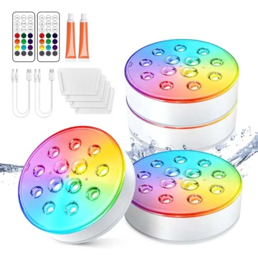 Pool Lights, Rechargeable Submersible LED Lights with Remote, IP68 Waterproof, 16 Colors Underwater Pool Light for Above Ground
Pool Lights, Rechargeable Submersible LED Lights with Remote, IP68 Waterproof, 16 Colors Underwater Pool Light for Above Ground