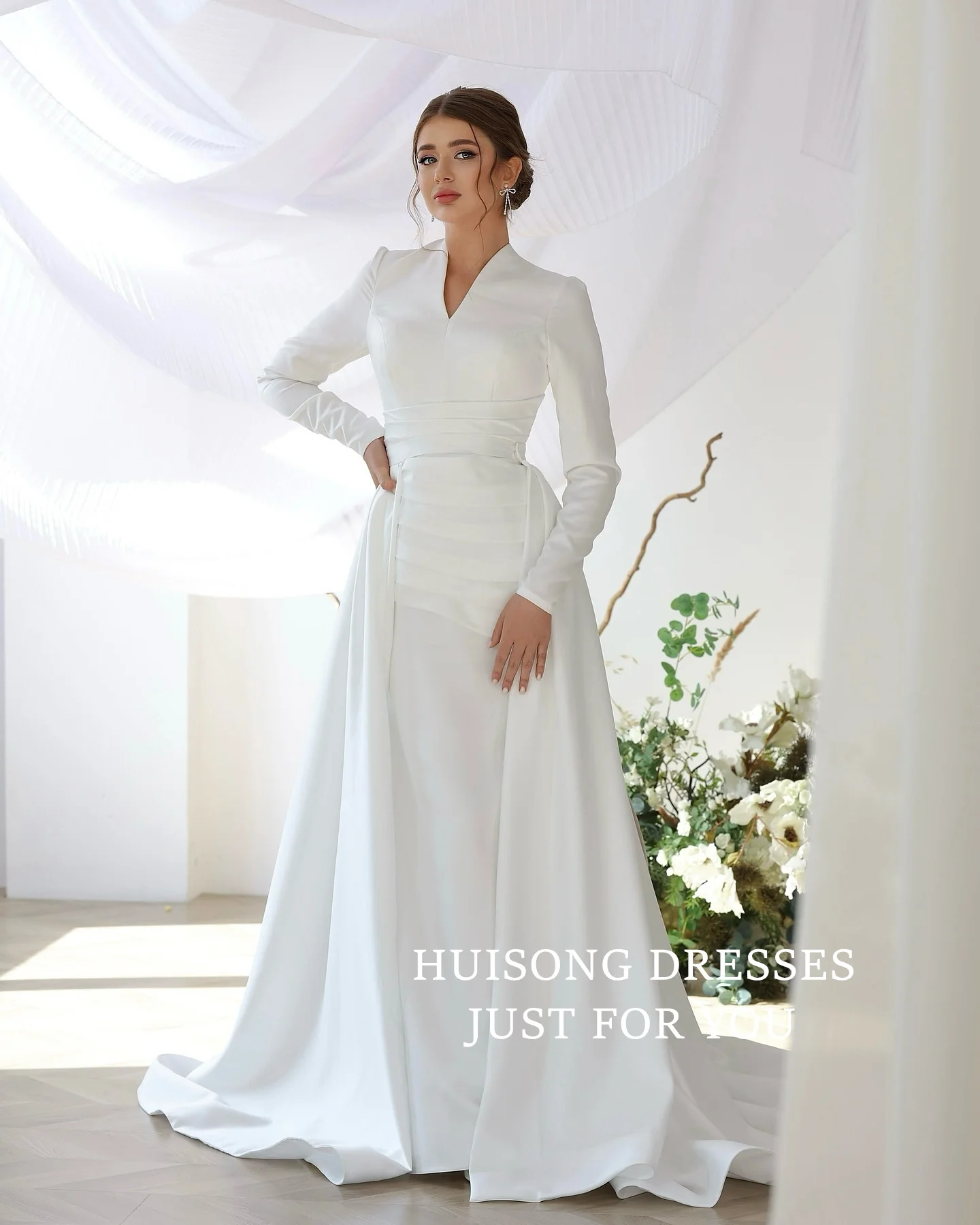 HUISONG Customized Satin Mermaid Wedding Dresses Long Sleeves Muslim Bride Dress Modest Long Wedding Gown
HUISONG Customized Satin Mermaid Wedding Dresses Long Sleeves Muslim Bride Dress Modest Long Wedding Gown