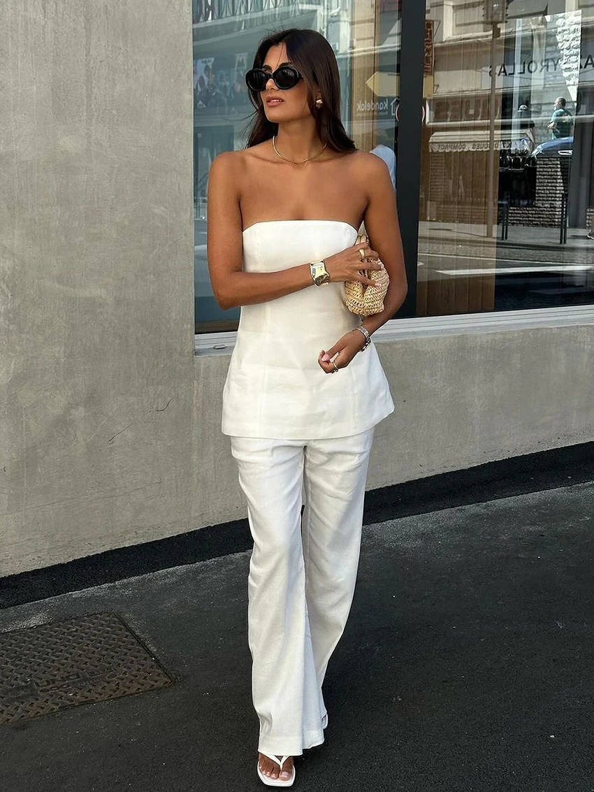 Marthaqiqi White Cotton Female Nightgowns Set Tank Tops Sleepwear Backless Pajama Strapless Nightwear Pants Nightie 2 Piece Suit
Marthaqiqi White Cotton Female Nightgowns Set Tank Tops Sleepwear Backless Pajama Strapless Nightwear Pants Nightie 2 Piece Suit