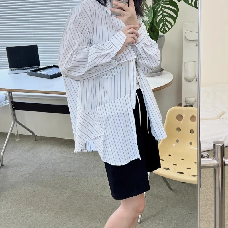 Повседневная женская рубашка в полоску, свободного кроя, с длинным рукавом, в винтажном уличном стиле, средней длины, на пуговицах, из смесового хлопка
Повседневная женская рубашка в полоску, свободного кроя, с длинным рукавом, в винтажном уличном стиле, средней длины, на пуговицах, из смесового хлопка